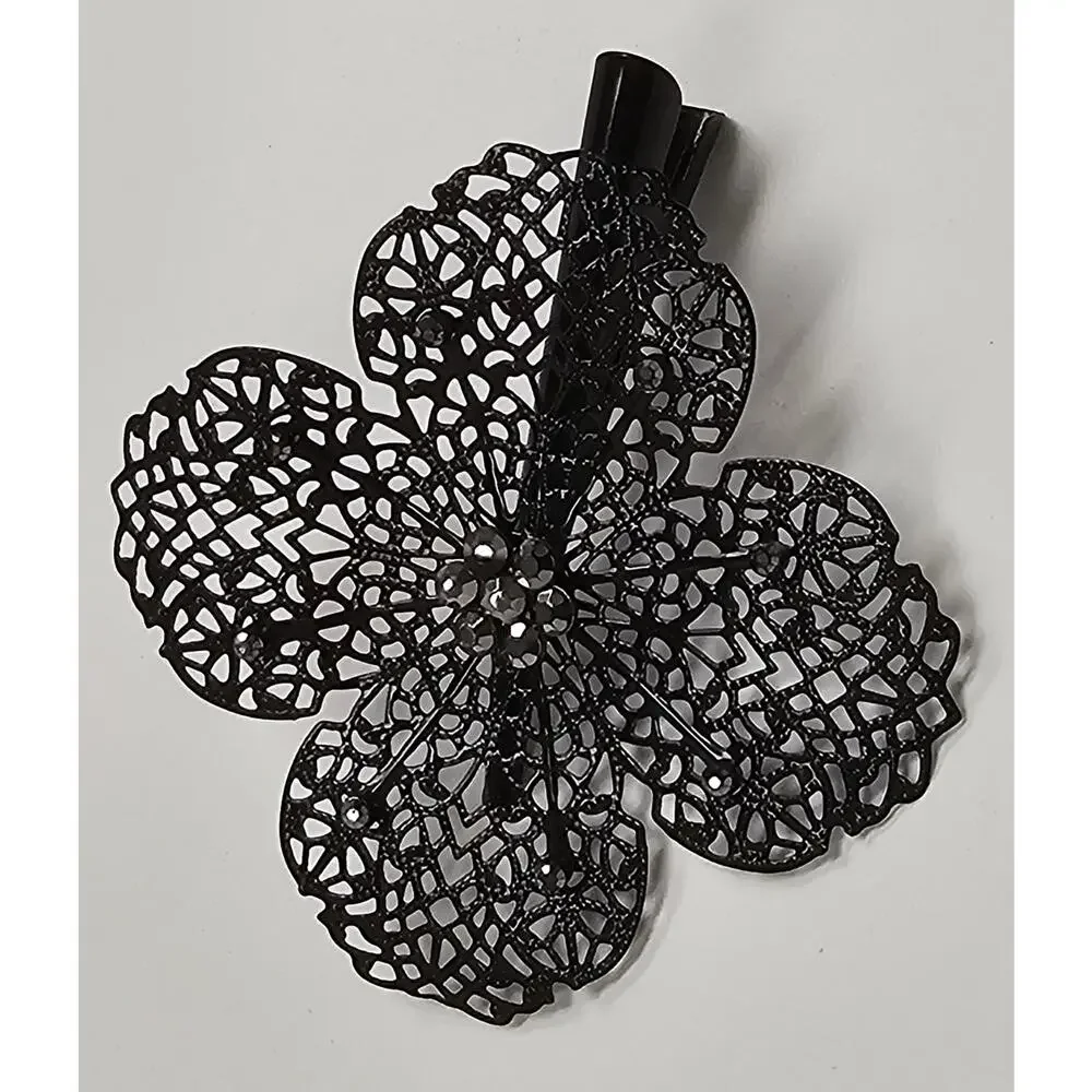 Anthropologie Black Floral Lace Cutout Hair Clip